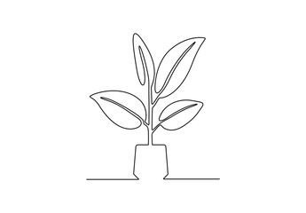 Wall Mural - Continuous one line drawing of potted plant. Isolated on white background vector illustration