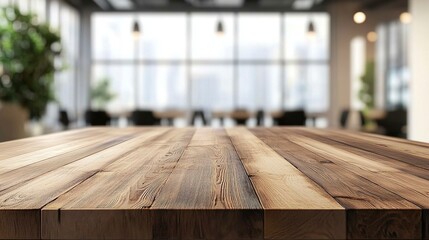 Wall Mural - Empty wooden table top in front of a blurred background, ideal for business presentation. Generative ai