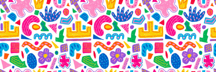 Canvas Print - hand drawn seamless pattern of colorful abstract geometric shapes, forms. vector collection of conte