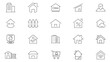 © RI Rafiq - Home and house line icon collection. Real estate, building, key, smart home, family, home loan, rent house, and management icon set. UI outline icons pack