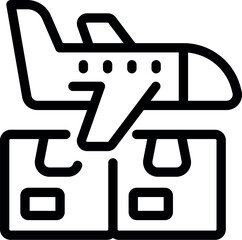Poster - Line icon of an airplane flying over two cardboard boxes representing fast shipping worldwide