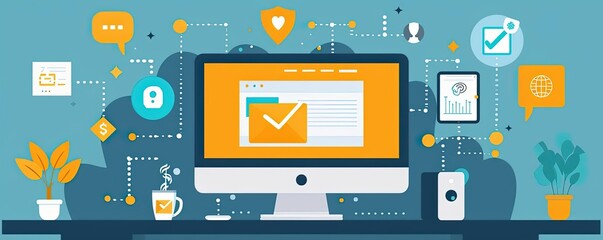 Affiliate marketing, network and commission, flat design illustration