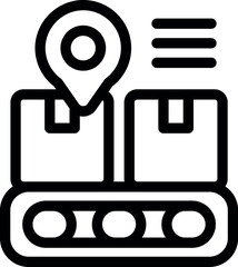 Poster - Simple icon representing a global delivery tracking system with boxes moving on a conveyor belt and a location pin