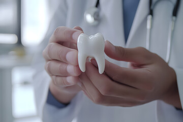 Wall Mural - Dentist holding a model of the tooth