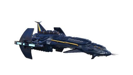 Aufkleber - Large science fiction fantasy space ship in flight with lights on the side. Isolated 3D render.