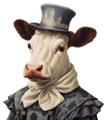 Sticker - PNG  Elegant cow wearing Victorian attire