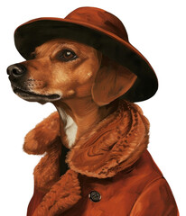 Wall Mural - PNG  Stylish dog in vintage attire