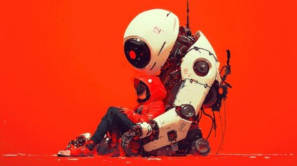 Poster - Encounter Between Humanity and Artificial Intelligence, a thought-provoking interaction showcasing the blend of emotion and technology, exploring the boundaries of connection and understanding.