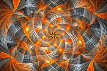 Poster - Vibrant orange and grey geometric patterns intersect and swirl in a mesmerizing dance, creating a dynamic and modern abstract background with depth and visual interest.