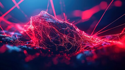 Poster - Luminous Abstract Technology Landscape, featuring radiant lights, intricate connected lines, evoking a sense of innovation and digital advancement in a modern environment