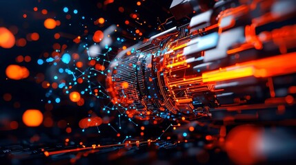 Poster - Abstract Technology Background featuring luminous connections, dynamic patterns, and vibrant light effects, illustrating a modern digital landscape filled with innovation.