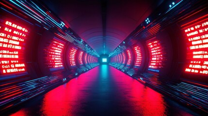 Poster - Futuristic AI Tunnel, an abstract digital landscape showcasing flowing binary code within a virtual tunnel, evoking a sense of advanced technology and innovation.