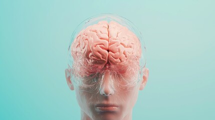 Poster - AI Brain Hologram, a vibrant blue backdrop enhances the intricate neural pathways and data flow, symbolizing advanced technology and intelligence in a digital landscape