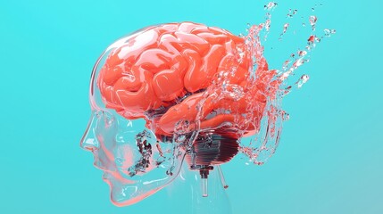 Poster - AI Brain Hologram, a vivid blue backdrop enhances a dynamic representation of neural networks and artificial intelligence, symbolizing innovation and futuristic technology.