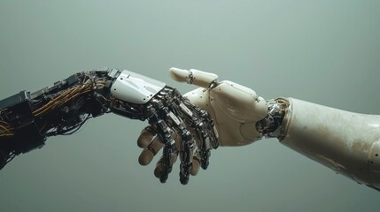 Poster - Conflict of Intelligence, a dynamic scene depicting the contrast between artificial intelligence and human touch, showcasing the tension and interplay between technology and humanity.