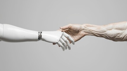 Poster - AI and Human Interaction, a dynamic scene showcasing the contrast between artificial intelligence and human creativity through the imagery of a hand reaching towards a digital interface.