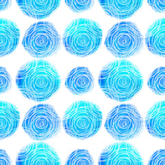 Wall Mural - Abstract background. Seamless pattern with hand-drawn round spirals doodle on blue watercolor circles.   Monochrome. Line art.  Perfect for design templates, wallpaper, wrapping, fabric and textile, p