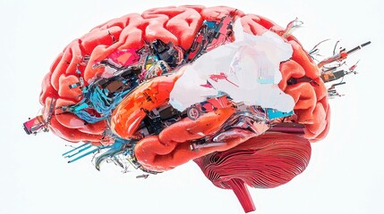 Poster - Vibrant AI Brain Illustration, a strikingly colorful depiction of an artificial intelligence brain, skillfully cut out against a transparent backdrop for versatile usage.