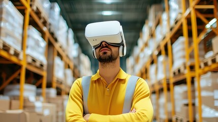 Poster - Revolutionary VR Solutions for Streamlined Warehouse Operations, Innovative virtual reality systems enhance efficiency, accuracy, and productivity in modern warehouse management environments.