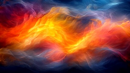 Wall Mural - Fiery abstract waves of light in warm and cool gradients creating dynamic motion. Seamless looping time-lapse video background.