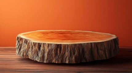 Wall Mural - A large log sits on a wooden table