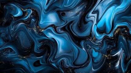 Poster - A captivating abstract image featuring swirling blue and black hues, reminiscent of liquid marble or a celestial nebula. The addition of subtle gold glitter adds a touch of luxury and sparkle, creatin