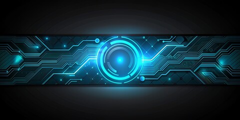 Poster - Futuristic technological black and blue minimalist abstract texture banner background
