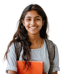 PNG Smiling student with backpack, transparent background