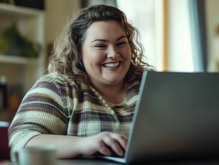 Happy Woman Laughing at Laptop