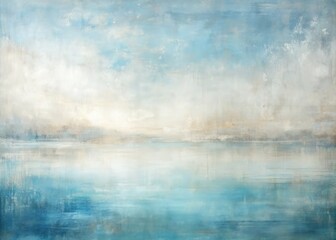 Poster - Softly blended white and blue hues create a serene abstract background on a textured canvas, evoking feelings of calmness and tranquility in a minimalist setting.