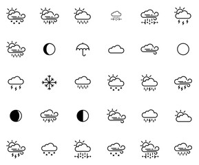 Set Of Hows The Weather Isolated Silhouette Solid Icons With Moon,Cloud,Weather,Rain,Storm Set Vector Flat Line Icons