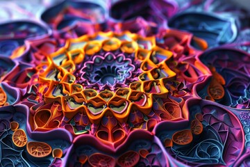 A complex and colorful three dimensional mandala background.