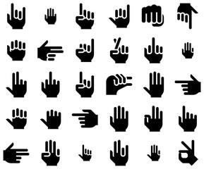 Set Of Hands Solid Isolated Silhouette Solid Icons With Point,Count,Fingers,Hand,Gesture Business Infographic Elements Logo Vector Illustration