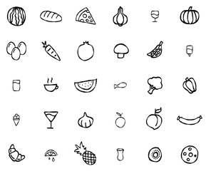 Set Of Food Hand Drawn Icons Web Header Banner Design Containing Drink,Fruits,Food,Vegetable,Fruit Infographic Simple Vector Illustration Logo