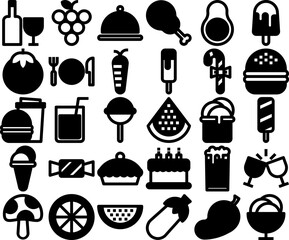 Set Of Food 2 Glyph Icons Silhouette Vector Logo Design Containing Sweet,Fruit,Frozen-Food,Food,Ice-Cream Solid Icon Collection. Vector Illustration