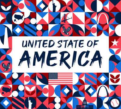 Happy Independence day sign with stars, petards and american flag