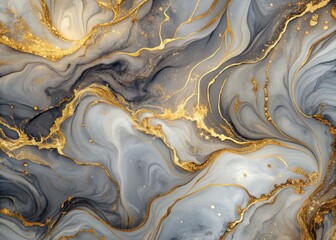 Wall Mural - Elegant gray and gold marbled pattern created with luxurious alcoholic ink swirls, perfect for sophisticated abstract backgrounds and luxurious textures.