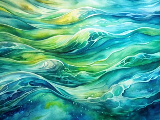Poster - Vibrant abstract watercolor background featuring a seamless flowing water pattern in shades of blue and green, evoking a sense of dynamism and serenity.