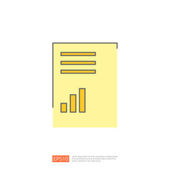 Poster - Yellow document with a chart and three lines. Flat icon design.