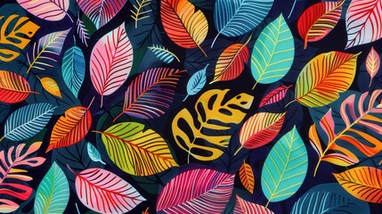 Poster - A vibrant leaf pattern featuring a mix of large and small leaf designs.