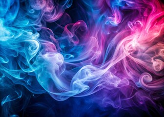 Poster - Vibrant abstract mural background featuring swirling smoke motion patterns in shades of blue, purple, and pink, creating a mesmerizing, dreamy atmosphere.