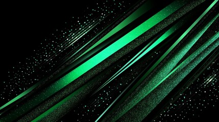 Wall Mural - A vibrant abstract design featuring dynamic green lines and sparkling elements against a dark background.