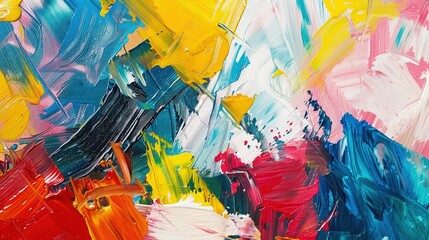 Poster - An abstract oil painting with a vibrant mix of primary colors and textured brushstrokes