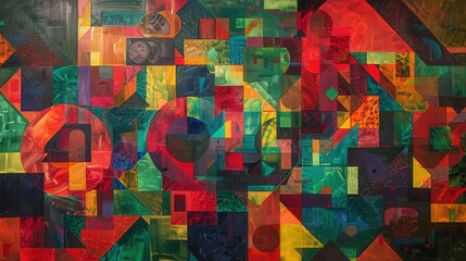 Poster - An abstract oil painting with dynamic geometric shapes and contrasting colors