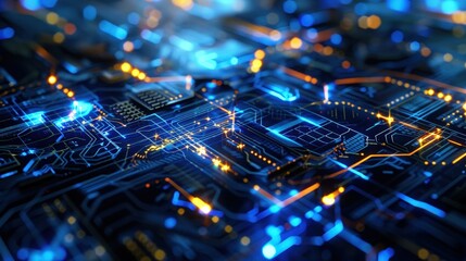 Poster - An abstract technology background with a futuristic theme, featuring a mesh of glowing blue and silver lines intersecting in complex patterns