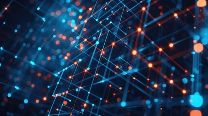 Poster - An abstract technology background with a grid of interconnected, glowing elements.