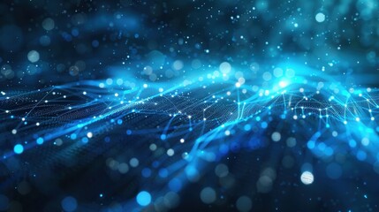 Poster - an abstract technology background with a grid of luminous lines and data points.