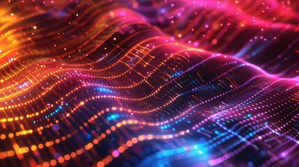 Poster - An abstract technology background with a pattern of digital waves and glowing lines.