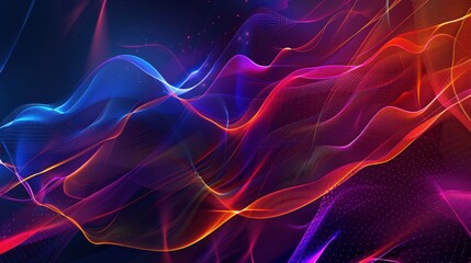 Poster - An abstract technology background with a pattern of digital waves and glowing lines.