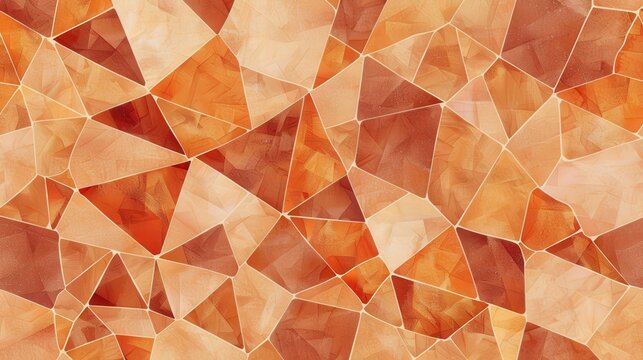 An artistic background design with a mosaic of geometric shapes in warm terracotta and sandy beige tones.
